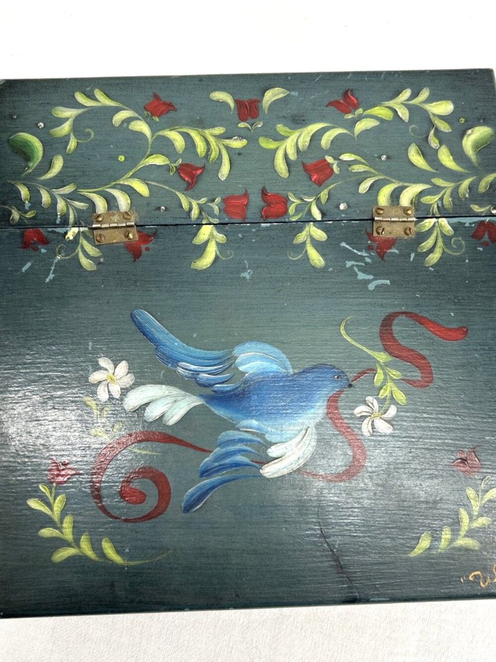 Folk Art Wood Lap Writing Desk Slanted Hand Painted Bluebird Country Floral Tole